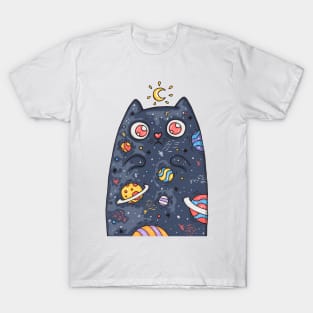 Cartoon cute cat with the universe inside T-Shirt